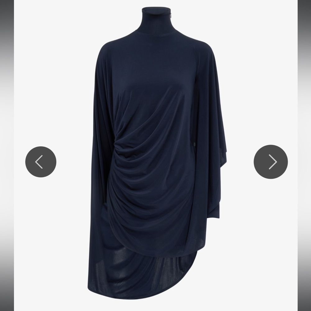 ALAÏA Draped Fluid Jersey Midi Dress | Navy | IT 38 (US 2-4) | New with Flaw